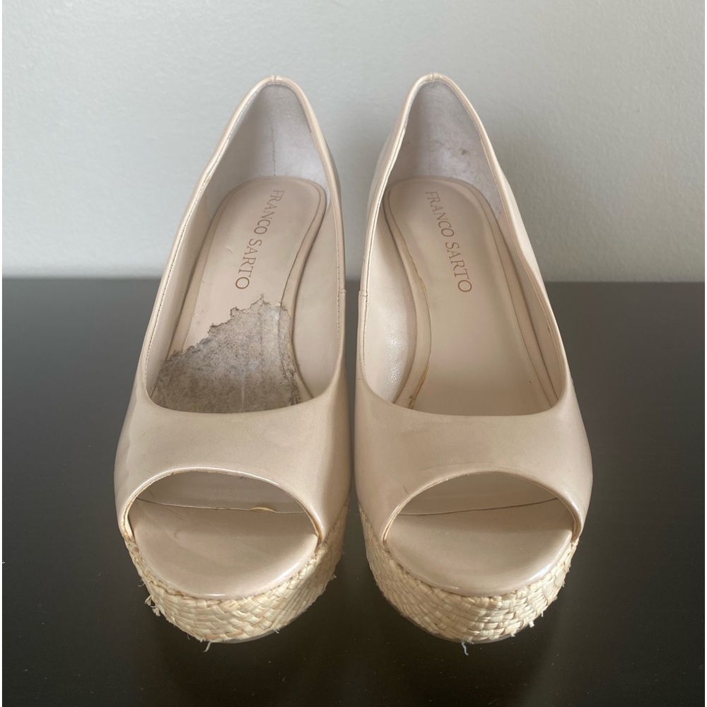 Franco Sarto Nude Patent Open Toe Wedge - 6M